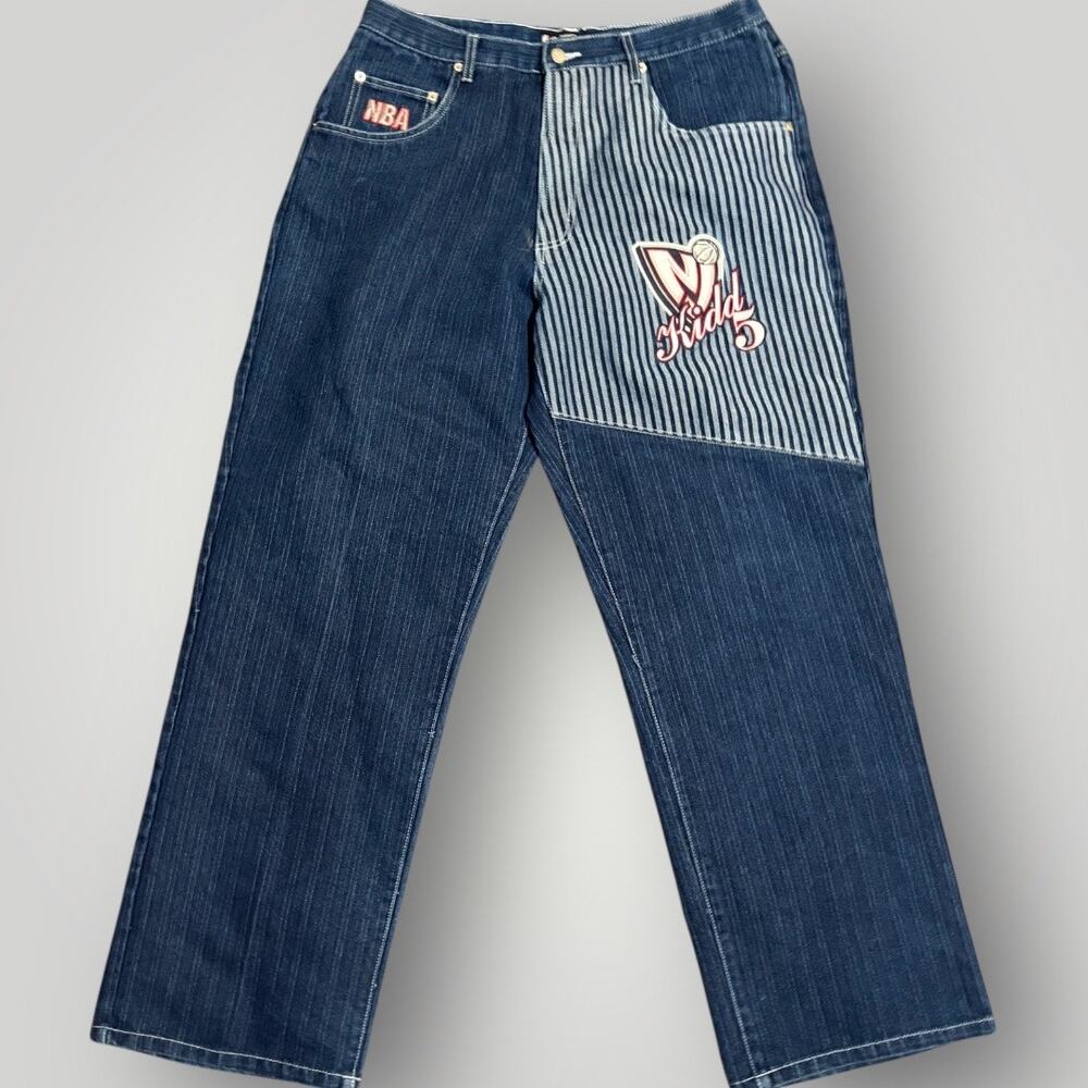 UNK Denim NBA Jeans Men 36 Jason Kidd NJ Nets Signature Baggy Y2K Hickory Stripe